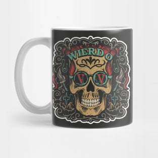 Weirdo | Skull Background Typography with Creepy Letters Mug